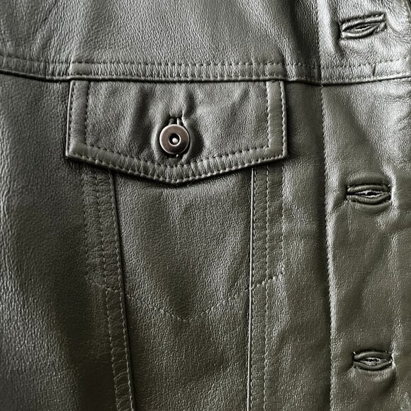 Olive Green Leather Jacket Size Small - Picture 4 of 8